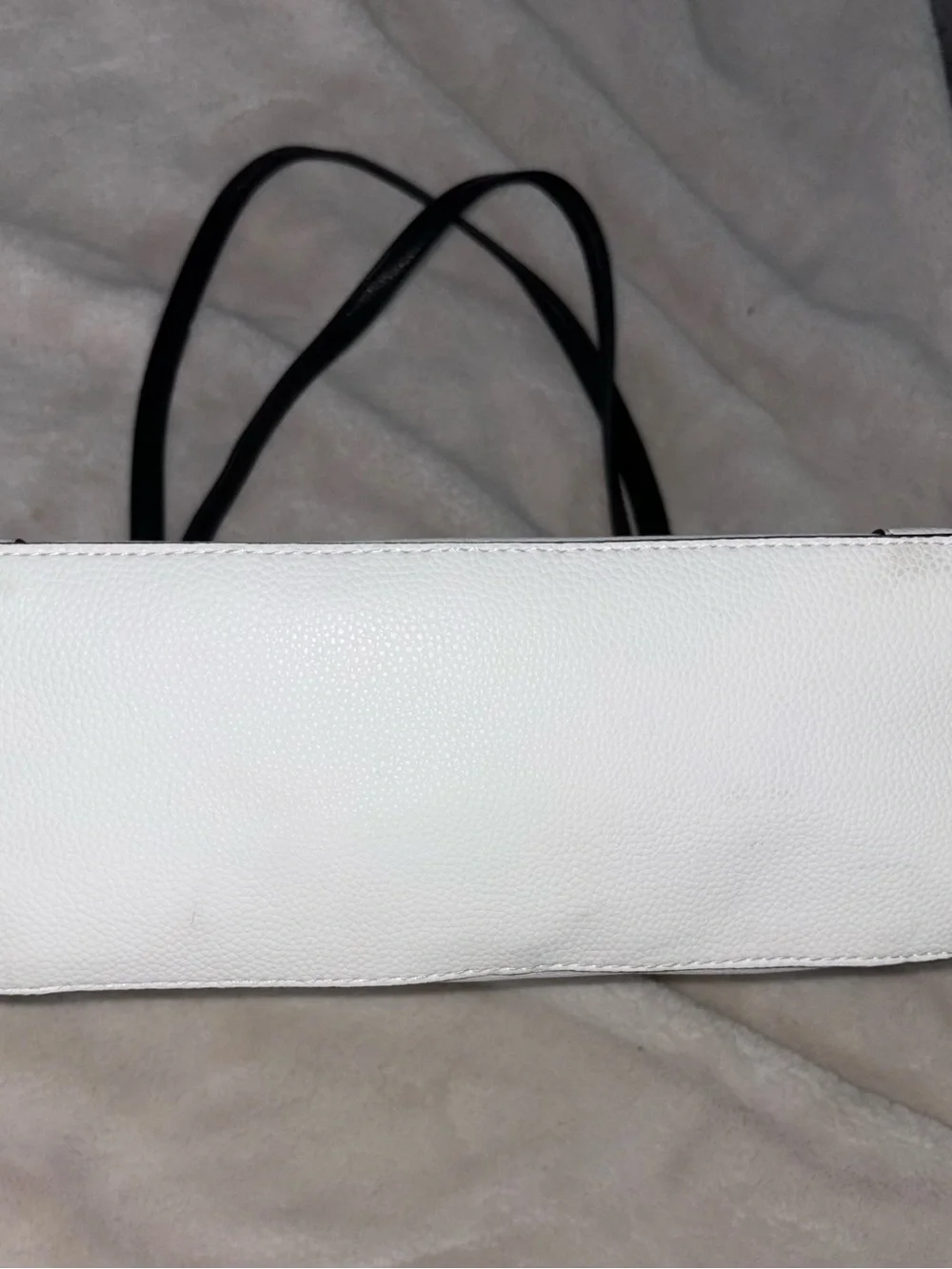 White Purse Tote Bag with Black Trim and Bow Accent